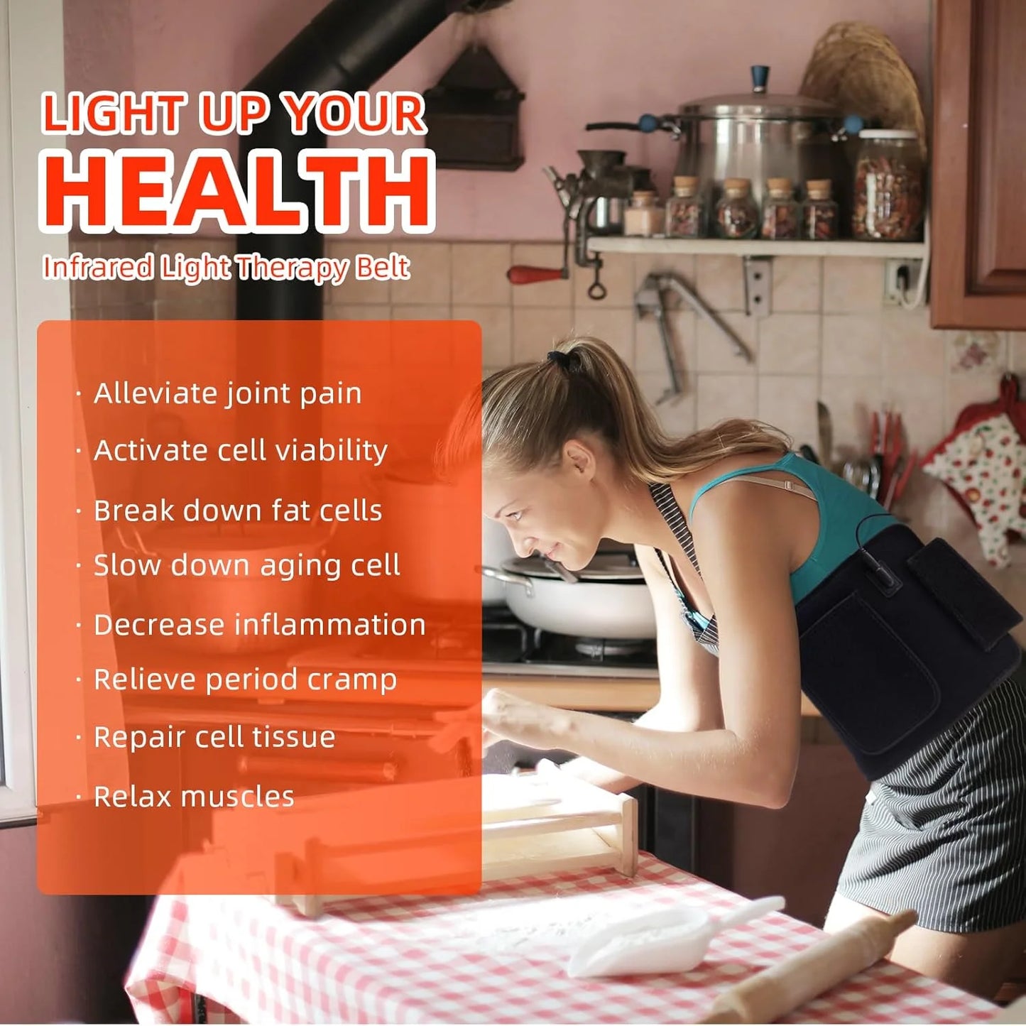 Red Light Therapy for Body, 15.9" X 7.9" Infrared Light Therapy Belt with 120 Leds, 660Nm Red Light & 850Nm Infrared Light Therapy Mat with Timer for Back Shoulder Waist Muscle Pain Relief