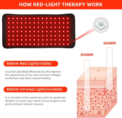 Red Light Therapy for Body, 15.9" X 7.9" Infrared Light Therapy Belt with 120 Leds, 660Nm Red Light & 850Nm Infrared Light Therapy Mat with Timer for Back Shoulder Waist Muscle Pain Relief